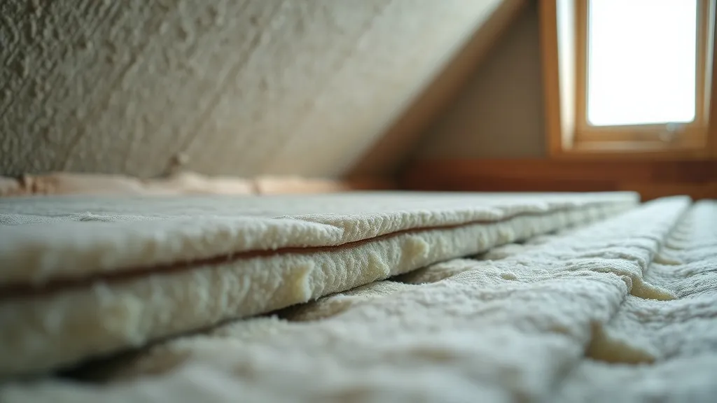 Close-up of mineral wool insulation being laid on an attic f