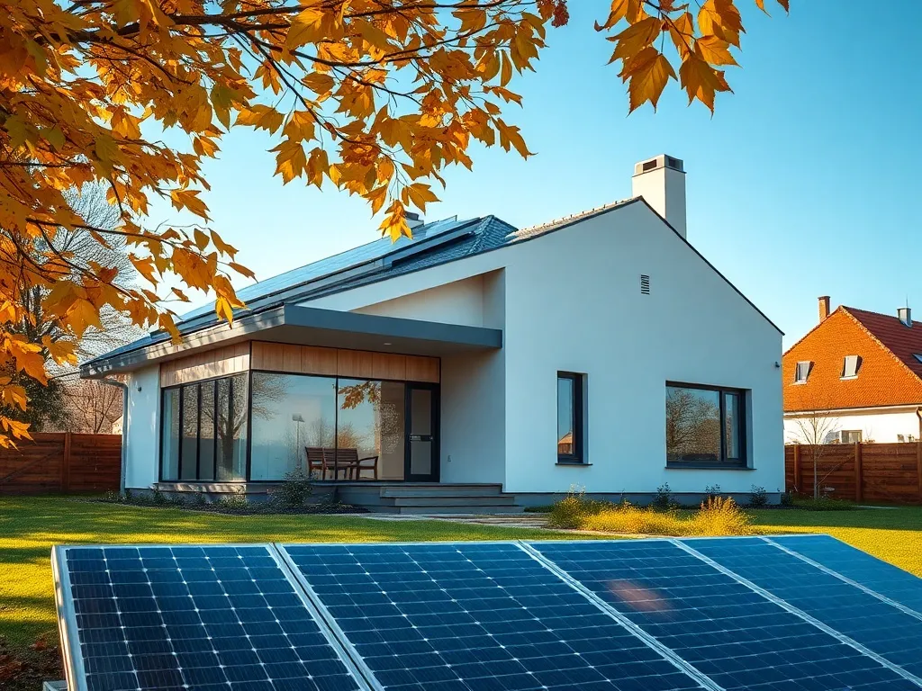 A high-quality architectural photo of a modern energy-effici