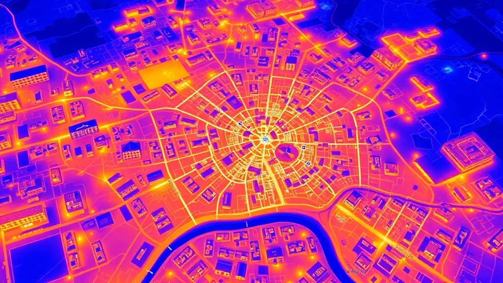 A technical thermal imaging map overlay on a map of Pecs cit